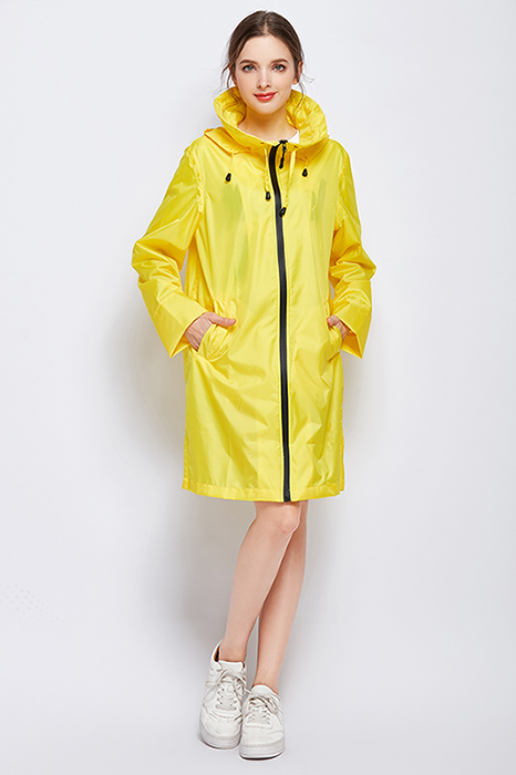Waterproof Yellow Raincoat Women Ladies Girls Outdoors Rain Poncho with Zipper Hooded Adults Impermeable Rain Coat Jacket 60A046: Yellow