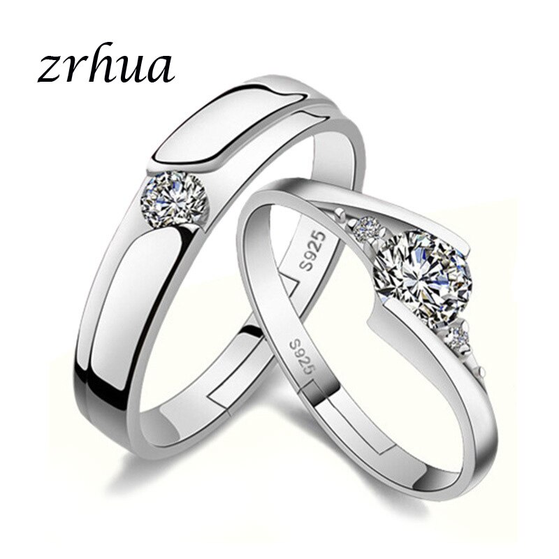 ZRHUA Romantic 2PCS Couple Ring Set 925 Sterling Silver Stamp Cubic Zirconia Women Engagement Rings Wedding Jewelry: one pair