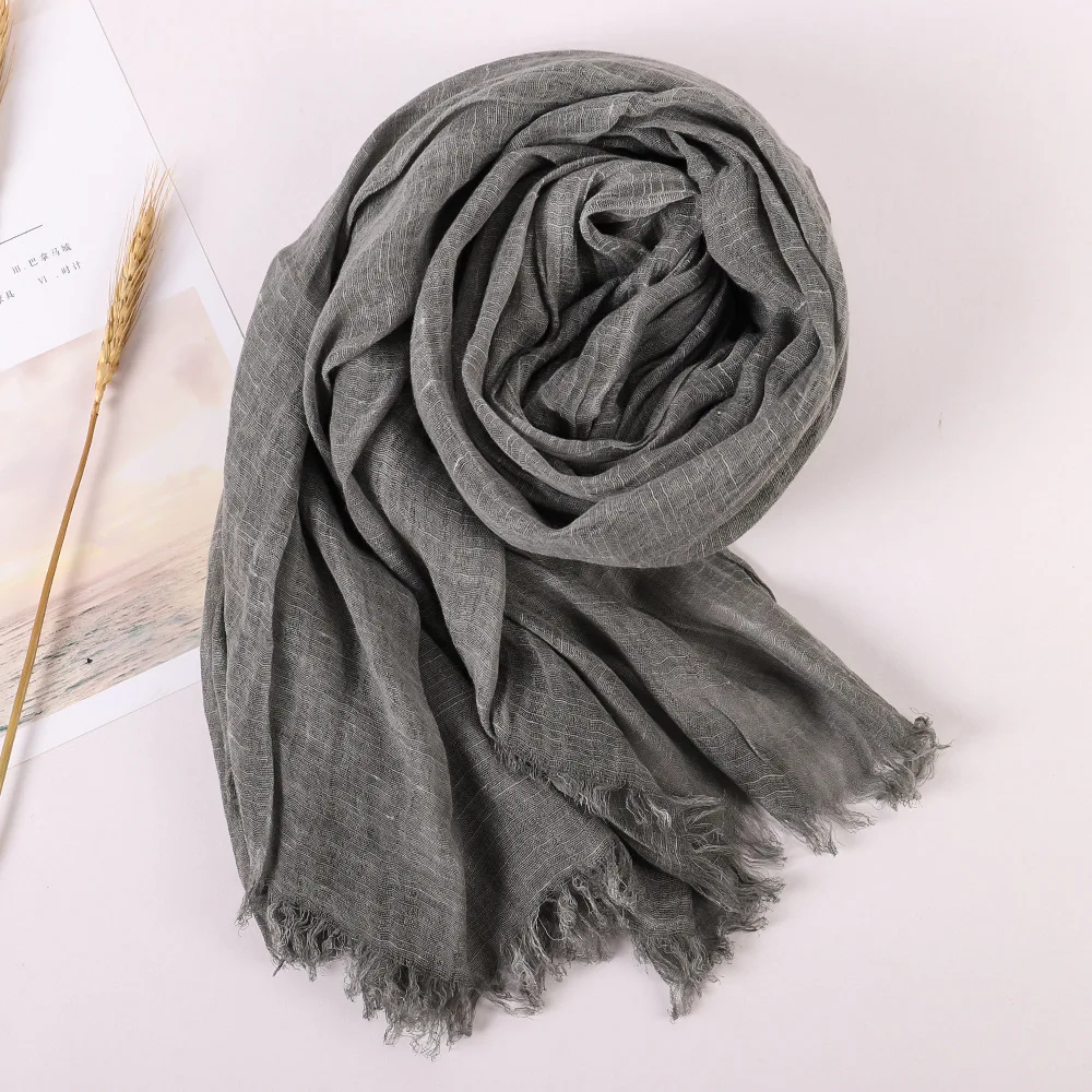 Printemps été nouvelle couleur unie laine coton et chanvre écharpe gland Art châle été imprimé polyvalent coton et chanvre tendance: Black