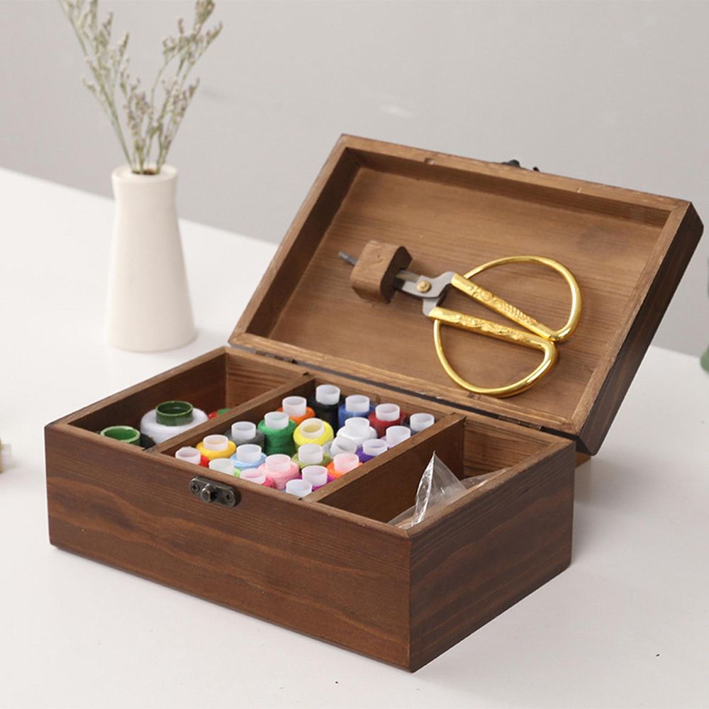 Wooden Vintage Needle Thread Box Household Sewing Empty Basket Needle Thread Storage Case Organizer DIY Sewing Kit Tools
