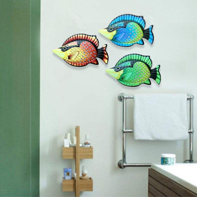 Metal Fish Wall Art For Home And Garden Decoration Outdoor Animales Jardin Colour Glass Statues Sculptures