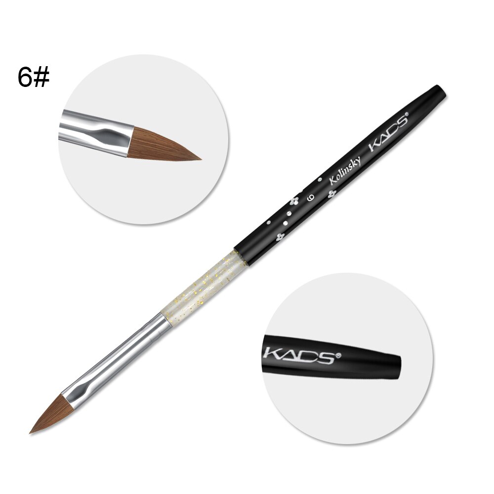 1 st kolinsky sable akryl borste uv gel carving pen pensel flytande pulver diy nagelteckning platt rund röd trä nagelkonst pensel: Akrylborste 6