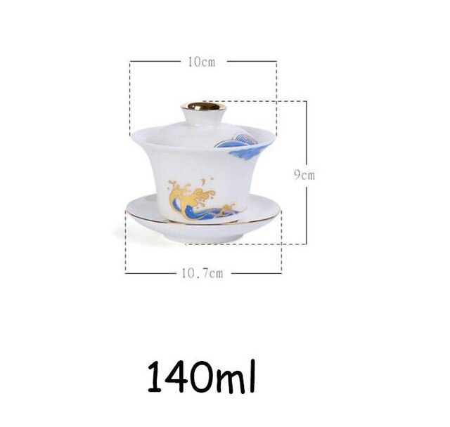 Alta De porcelana blanca cubierta De Jade De porcelana cubierta De Casa De Té sola taza De té gaiwan Sopera De Ceramica: A