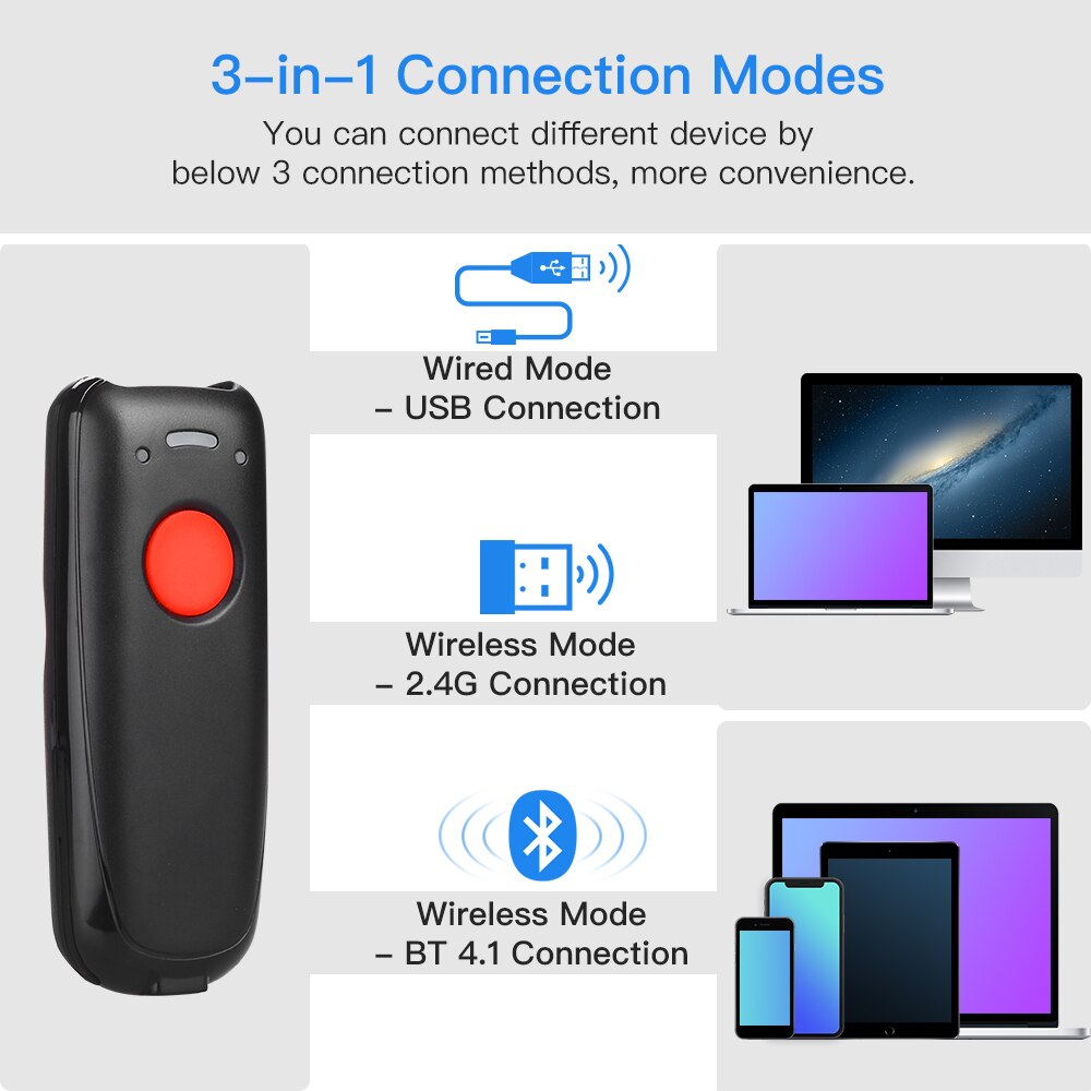 Eyoyo EY-004A 1D 2D QR Wireless Bluetooth Barcode Scanner Portable Reader Red Light CCD Bar Code Scanner for Ios Android Windows