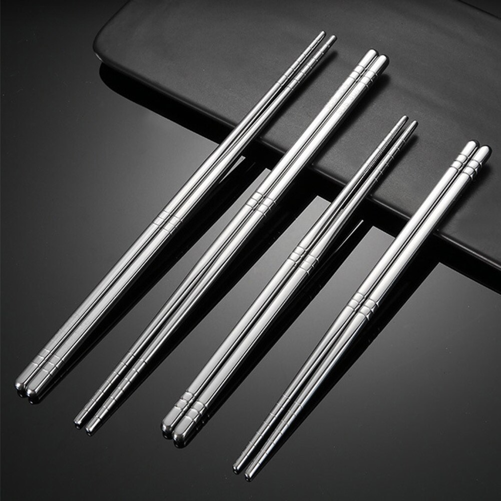 5 Pairs 19/23cm Potable Reusable Stainless Steel Kitchen Non-slip Chopsticks