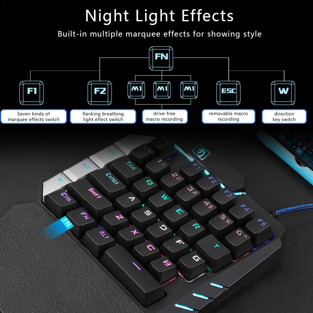 K109 One-hand Operation Mobile Games keyboard 38 keys Mechanical hand feeling gaming Keyboard and 2500DPI mouse set