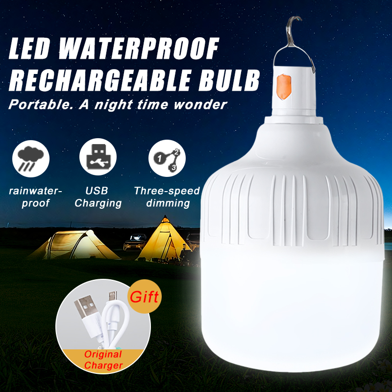 Bombilla LED recargable por USB para exteriores, linterna de luz portátil, bombilla de emergencia, tiendas de campaña de alta potencia, iluminación, equipo de linterna