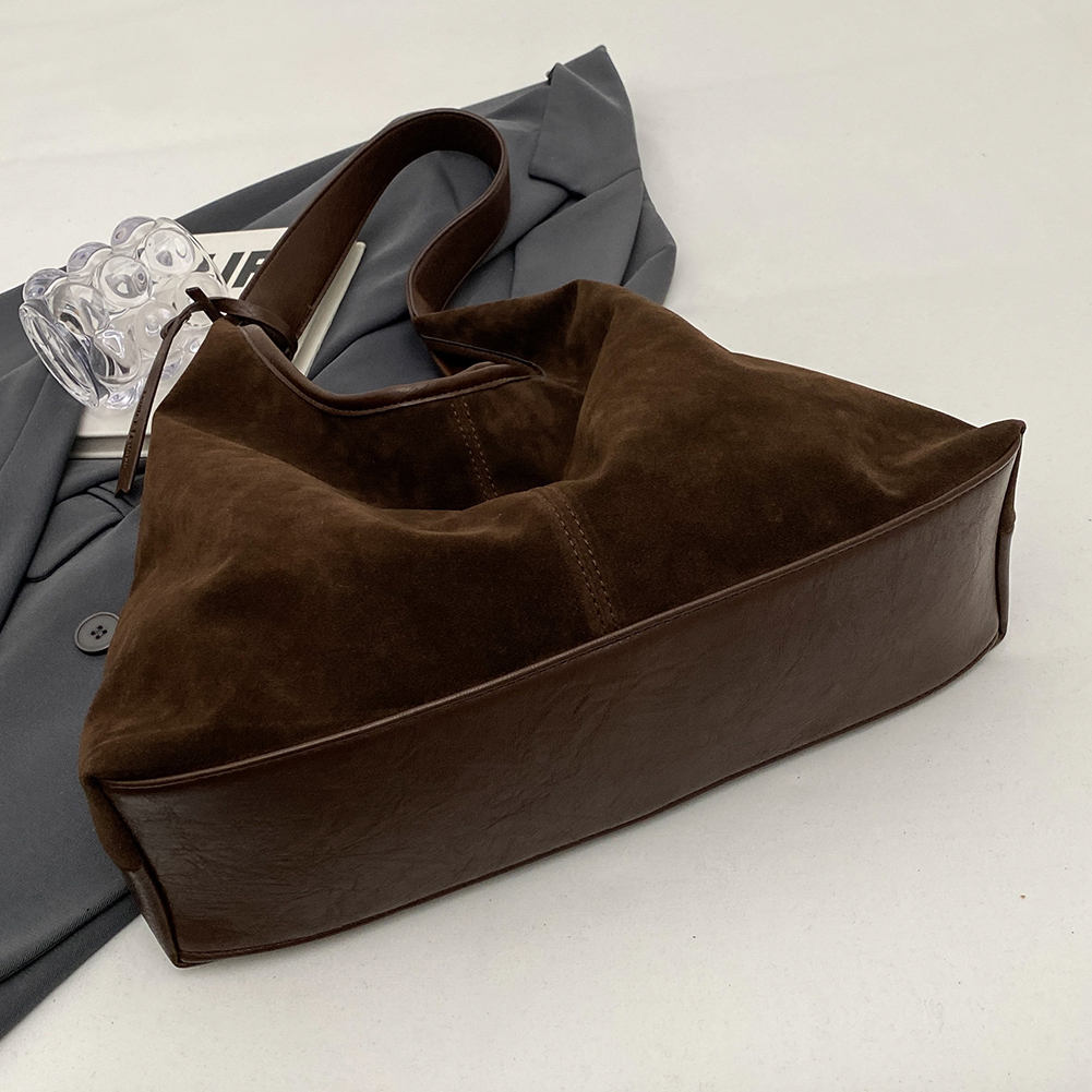 Dames suède schoudertas met magnetische sluiting, grote capaciteit, retro handtas voor werk en reizen