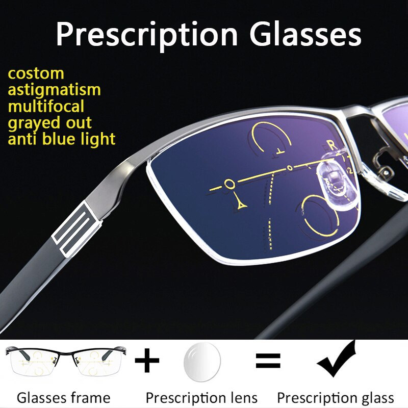 Popular Men Prescription Glasses Quality Multifocal Photochromic Reading Glasses Custom Anti-fatigue Astigmatism Myopia Eyeglass