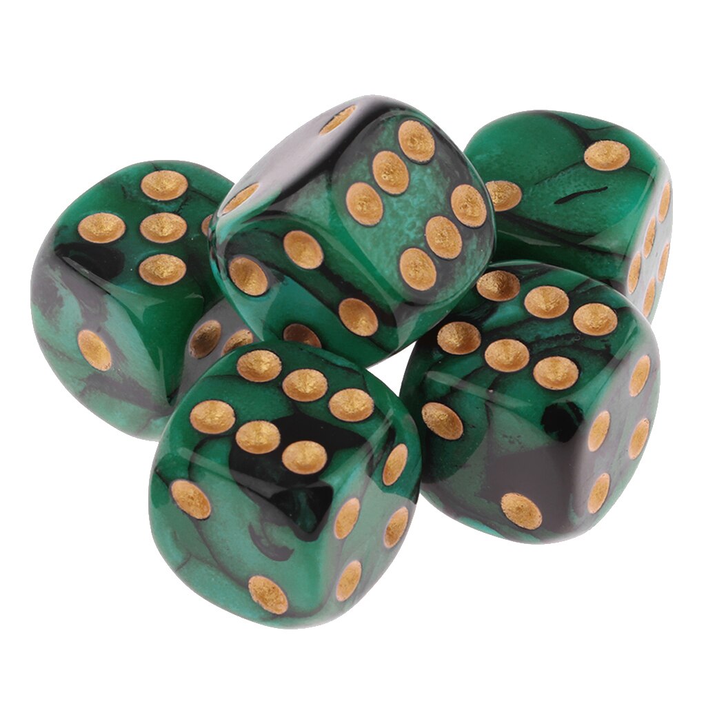 5pcs 6-sided Game Dice Set , Square Corne for Family Travel Play Set Toys: Dark green