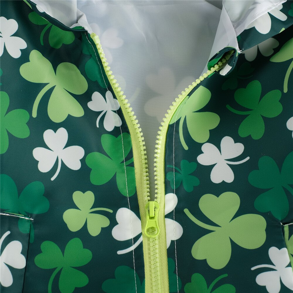 freundlicher u2019s Karikatur Druck Jacke Frische Grünen Klee und Herbst Winddicht Mit Kapuze Mantel Oberbekleidung Mäntel