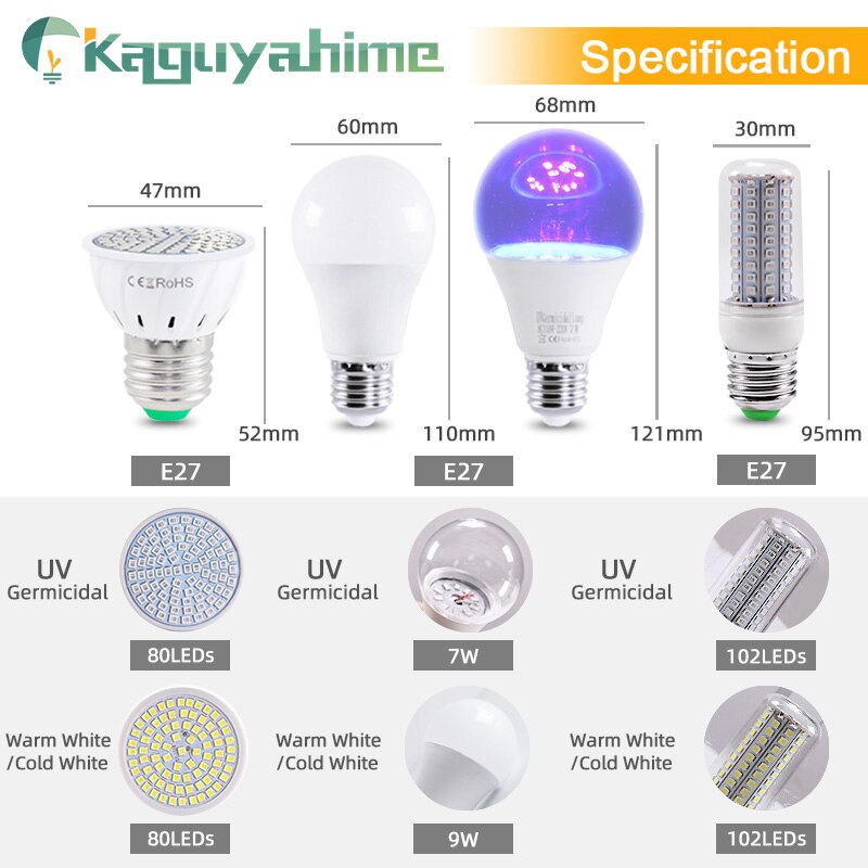 Bombillas LED OK-B E27, Bombilla ultravioleta UVC, foco esterilizador E27, luces de ozono, luz desinfectante para interiores, luces LED de maíz