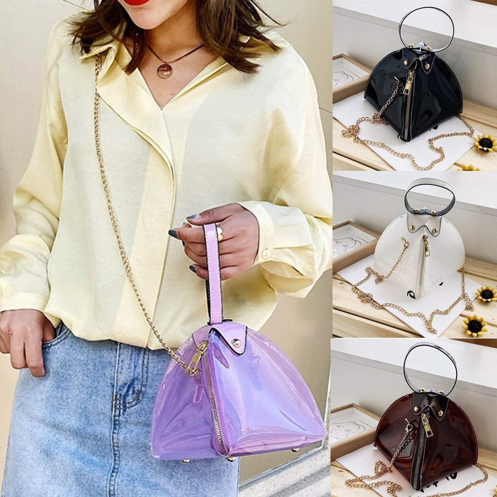 Fashionable ladies large capacity transparent popular purple three-dimensional dumpling bag leather shoulder bag