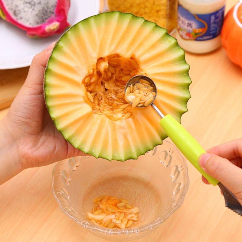3Pcs Multifunctional Fruit Carving Cutter Stainless Steel Melon Baller Scoop Kitchen Supplies MF
