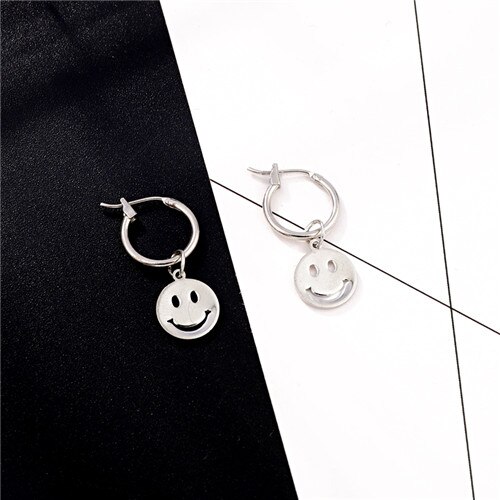 1 par engraçado sorriso rosto pingente de argola brincos para mulheres homens feitos à mão ouro metal cor infinito círculo brincos jóias E102-3: yin se Hoop Earrings