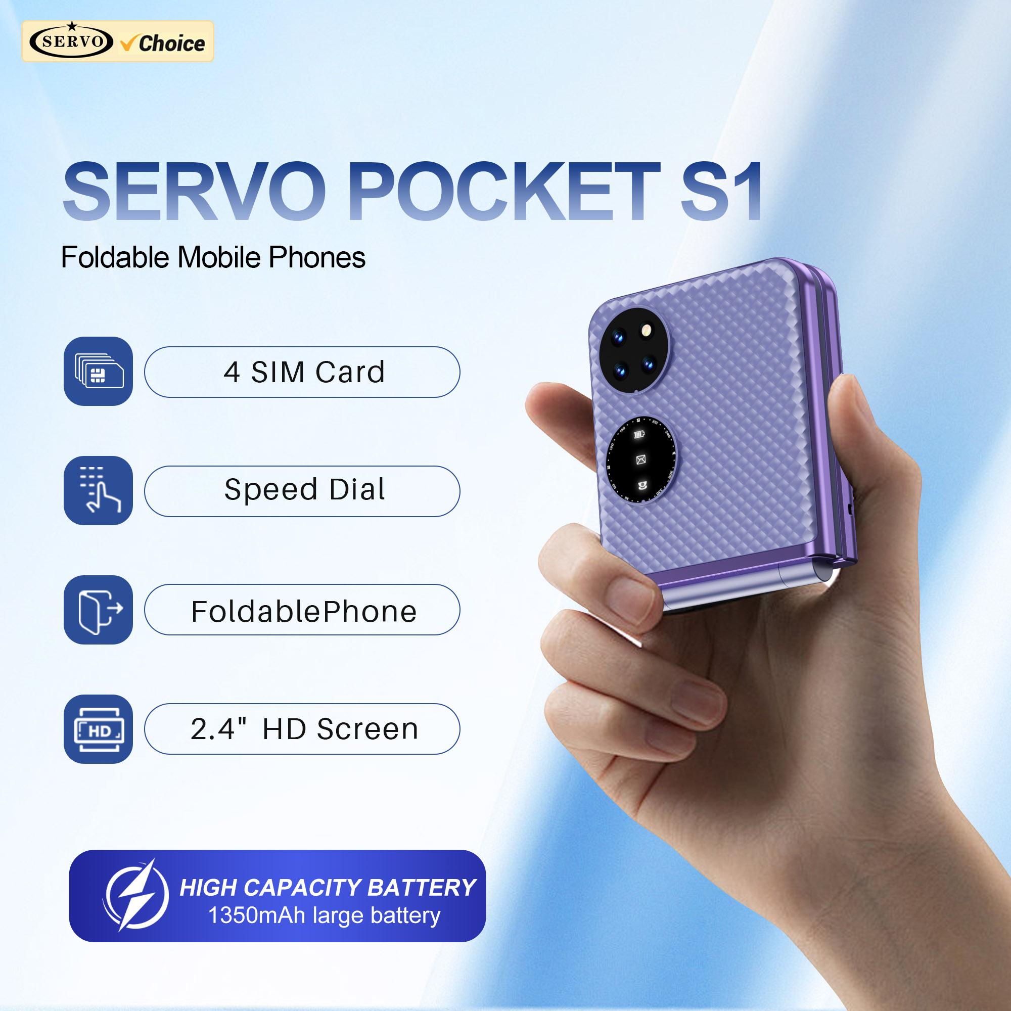 SERVO Pocket S1 2G Flip-Handy 4 SIM Standby-Anrufaufzeichnung MP4-Player Speed Dial Magic Voice FM-Radio Faltbare Mobiltelefone