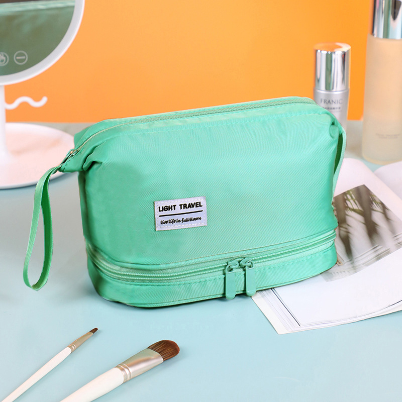 Stor kapacitet kosmetikväska dubbelskiktad necessär sminkorganisatör necessär reseväska bärbar reseväska: Grön