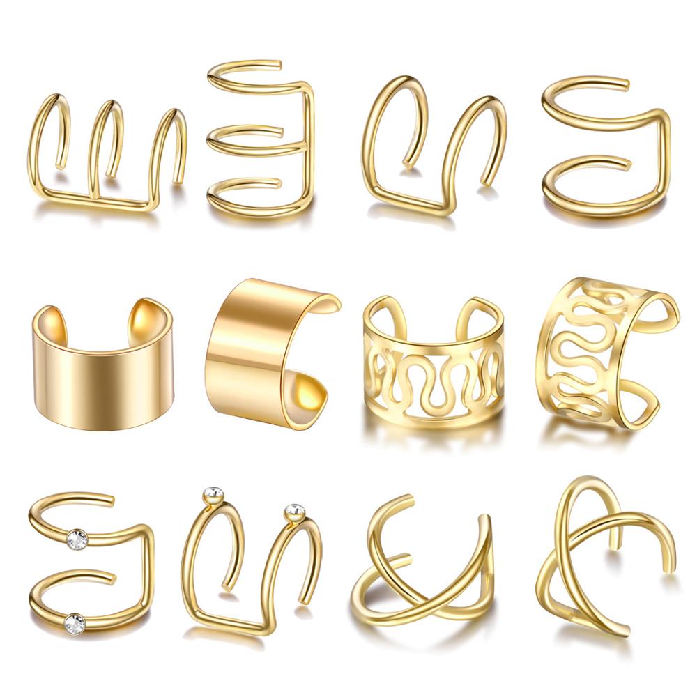 Puck Rock – boucles d'oreilles étoile en cristal pour femmes, manchette à un côté, Vintage, doré, de noël, de saint-valentin: e122jin