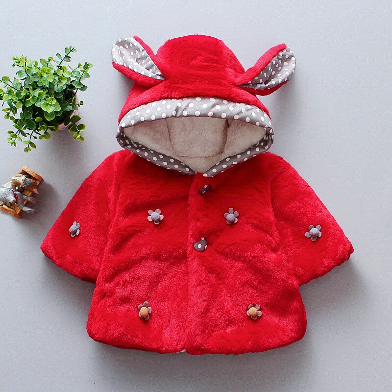 Babymeisjes herfst winter wollen cape jas schattige konijnenoren capuchon vleermuismouwen jassen peuter baby bovenkleding: Rood / 3t