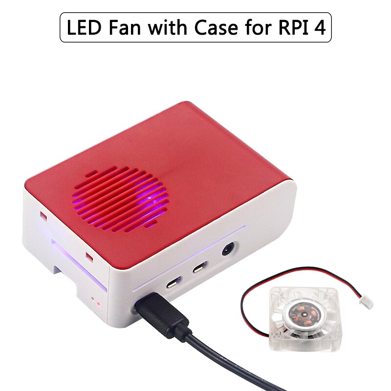 Raspberry Pi 4 ABS Case with Backlight RGB LED Fan Plastic Red White Shell Housing for Raspberry Pi 4 Model B