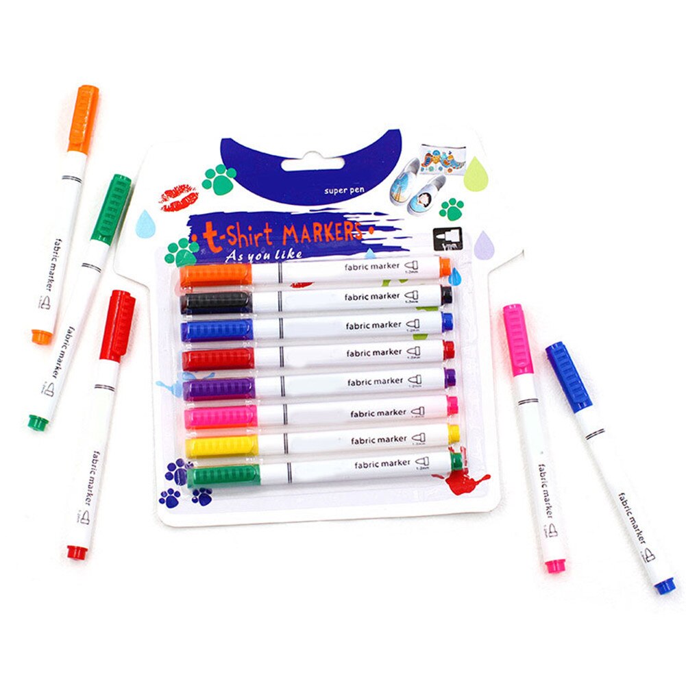 Stof tuscher penne permanent maling tusch stof pen 8 farver kunst tuscher til tøj lærred t-shirt sko yu-home: Default Title