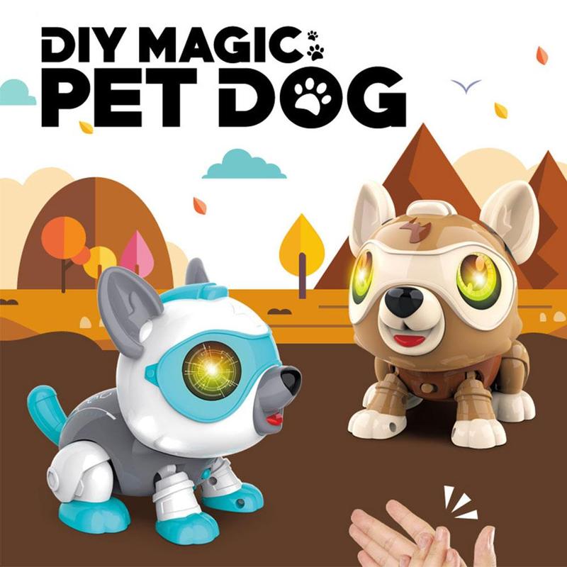 Diy Voice Control Touch Sensor Robot Dog Toy Lighting Sound Effect Timing Function Pet Dog Model