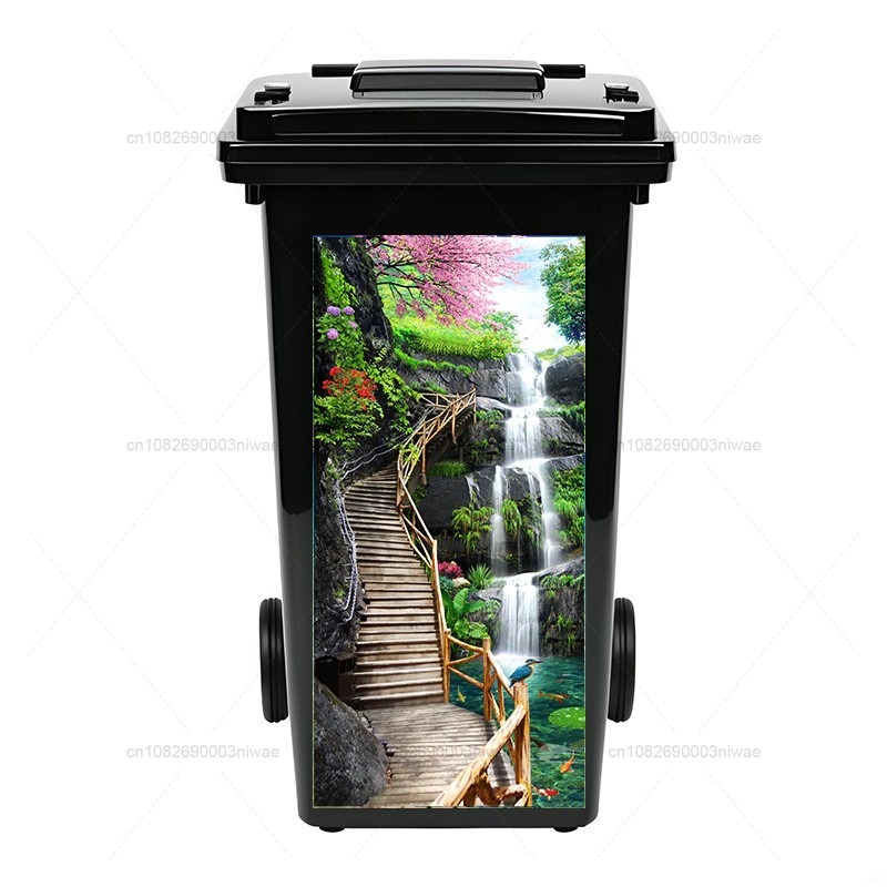 Plant landscape painting trash can stickers, outdoor trash can stickers, PVC waterproof decorative stickers: XL / Pink