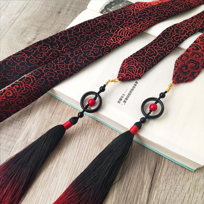 Yiling fondateur magique Hanfu ruban pendentif jacquard soie texture rouge et noir dégradé gland cheveux: Yiling