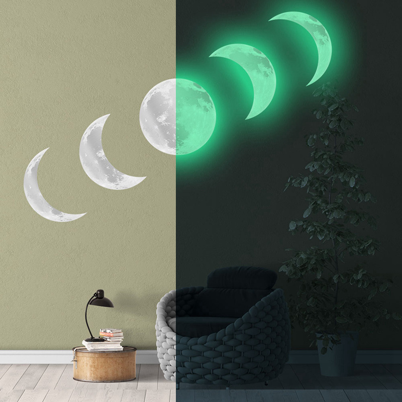 Lichtgevende Maan Fase Diagram 3D Muurstickers Voor Kinderkamer Woonkamer Plant Glow In The Dark Stickers Wall Art home Decor: Silver Green Light