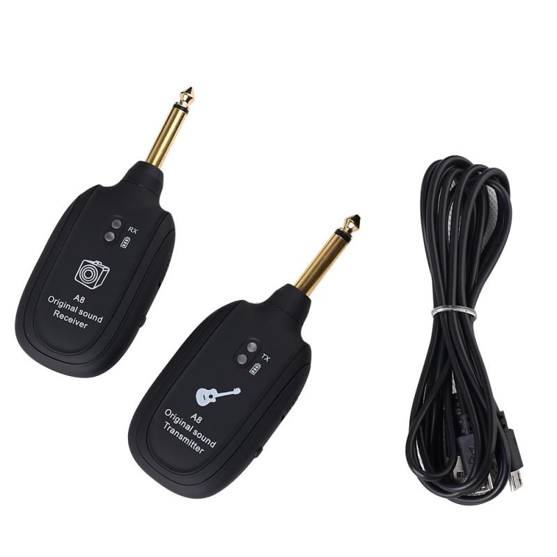 A8 UHF Wireless Guitar System Transmitter Receiver 50M UHF Built-in USB Rechargeable Guitar Wireless System Transmitter Receiver: Default Title