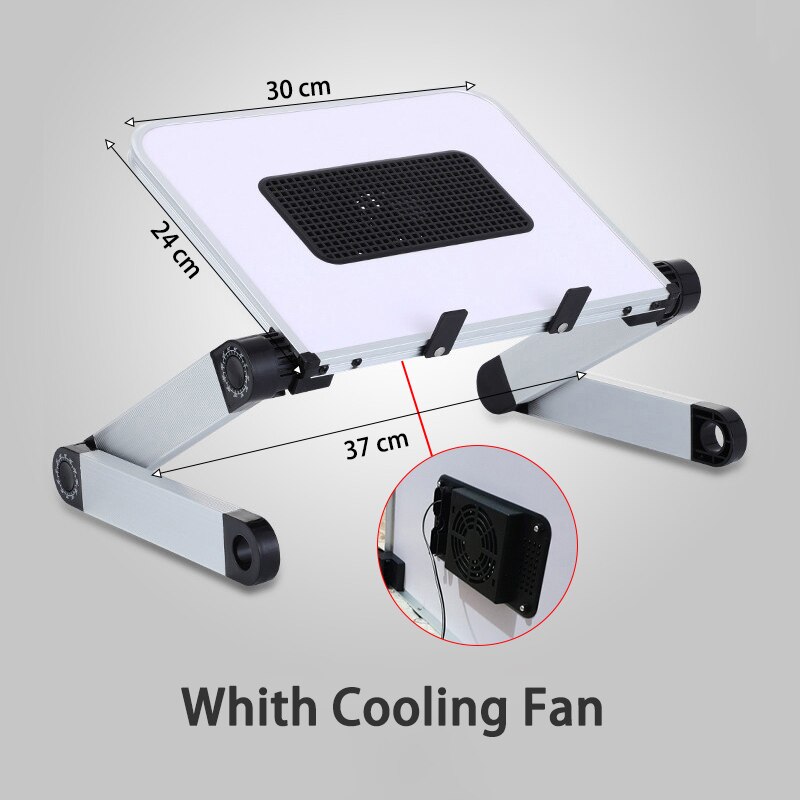 Adjustable Laptop Desk Portable Laptop Desk For Bed Aluminum Alloy Stand Notebook Stand Lap Desks TV Bed Tray Standing Desks: White M With Fan