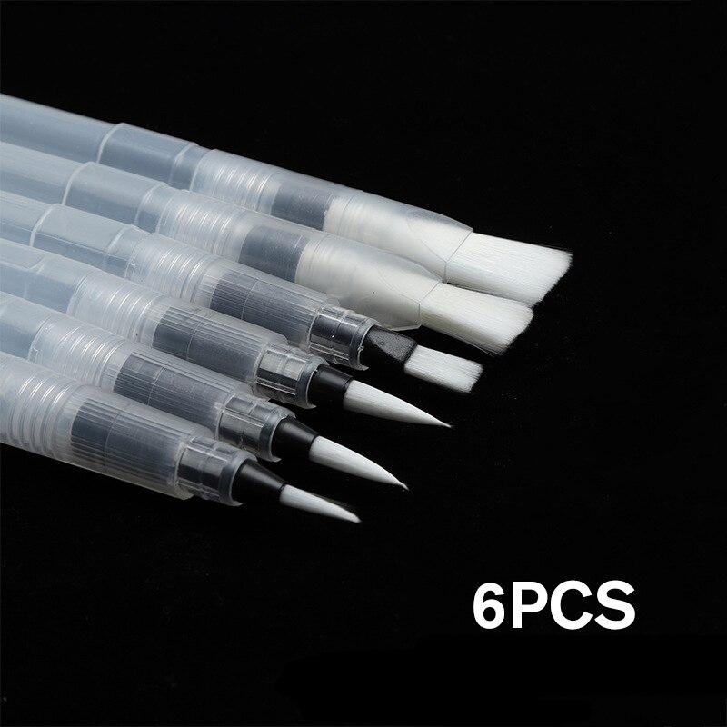 1/3/6 pelices recarregáveis pincel de tinta água cor escova de tinta macia aquarela caneta para pintura calígrafo arte suprimentos desenho: 6pcs