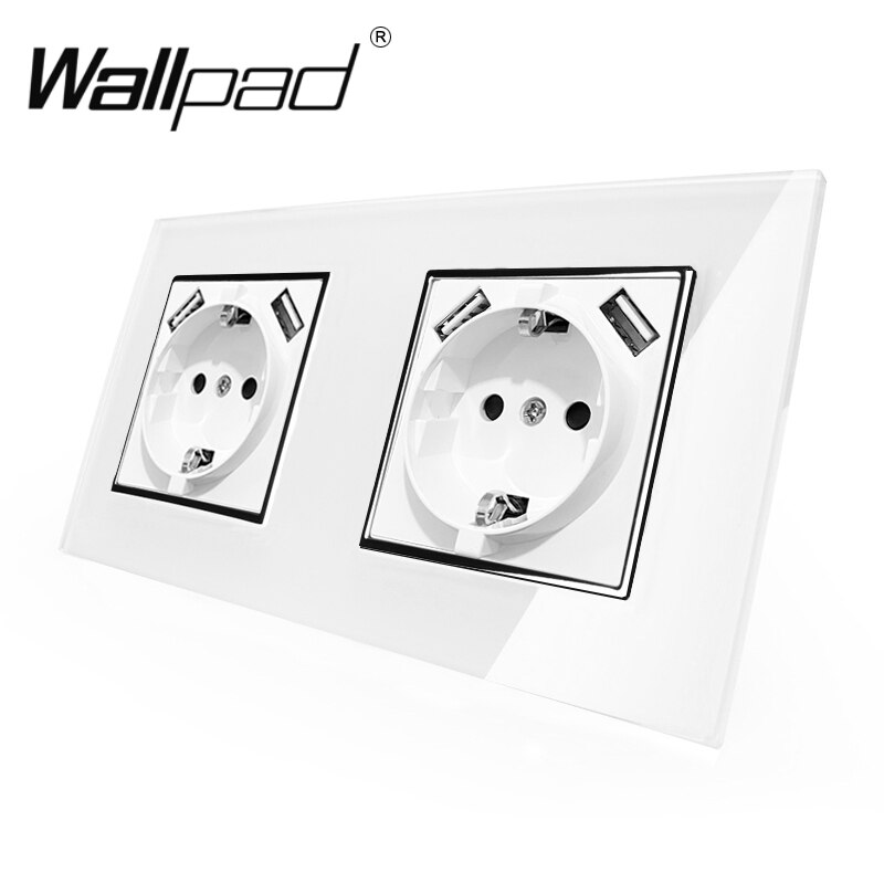 1 Gang Switch and EU Schuko Power Socket with Double USB Charging Ports 5.1DC 2.1A For EU Round Box Wallpad 156*86mm