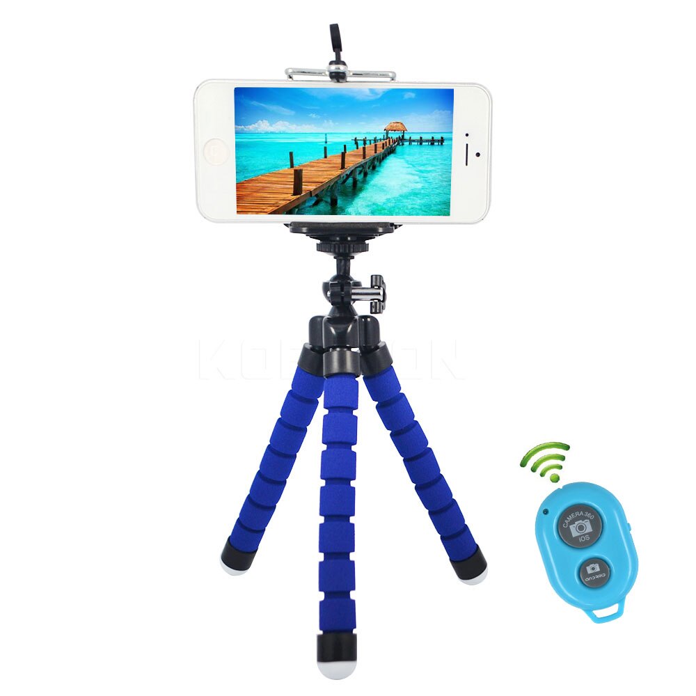 KEBIDU Flexible Octopus Tripod Bracket Selfie Stand Mount Monopod Styling Accessories + Remote Control Shutter For Car Phone: Blue