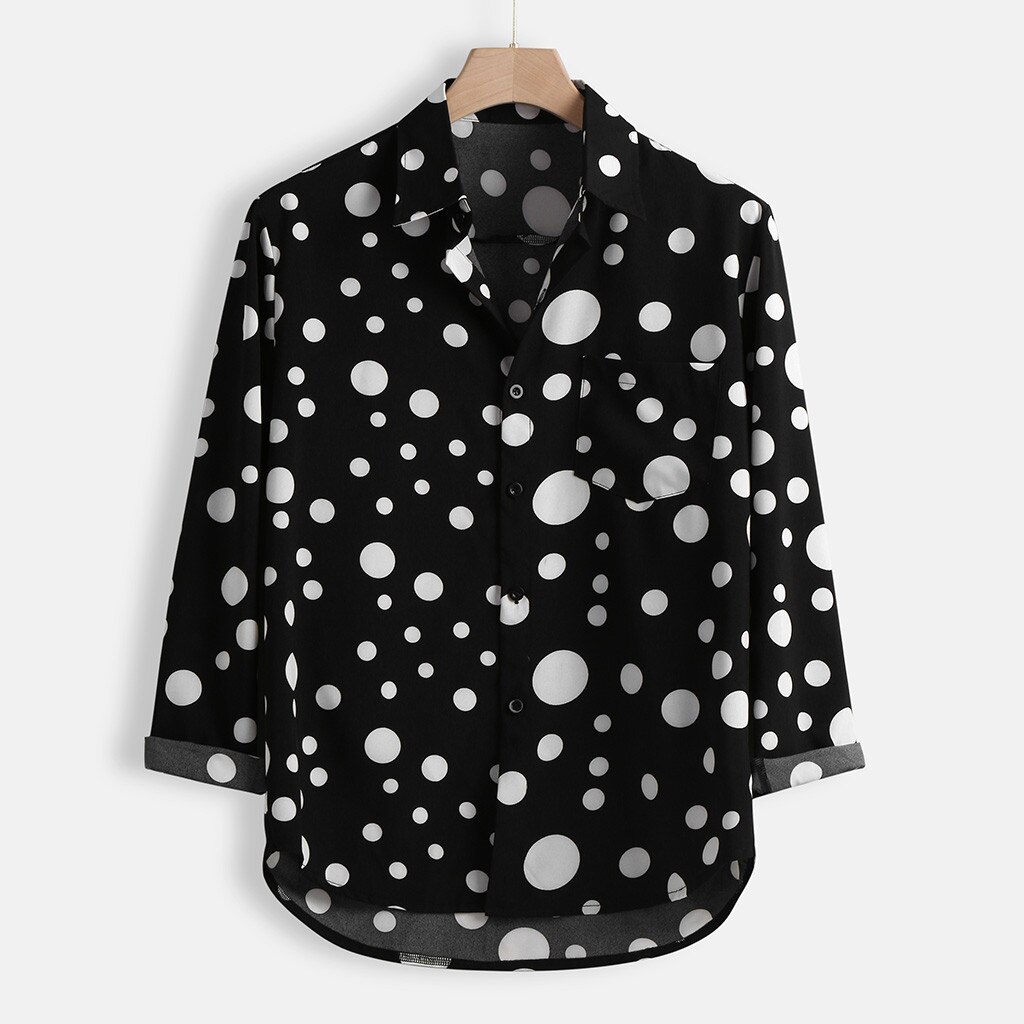 Menloose afslappet langærmet polka dot printet skjorte top bluser slim fit forretningskjorter herretøj  lw 1226