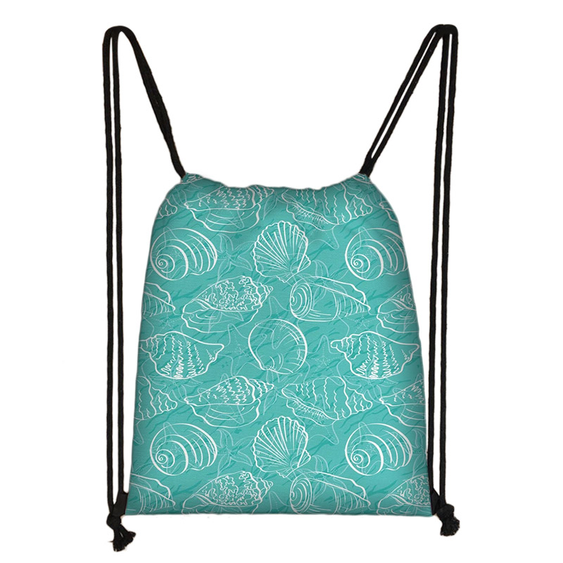 Zee Conch Tekening Afdrukken Trekkoord Tas Vrouwen Opbergtas Jongens Meisjes Casual Fish Zeester Patroon Reistassen Boekentas: skdconch05