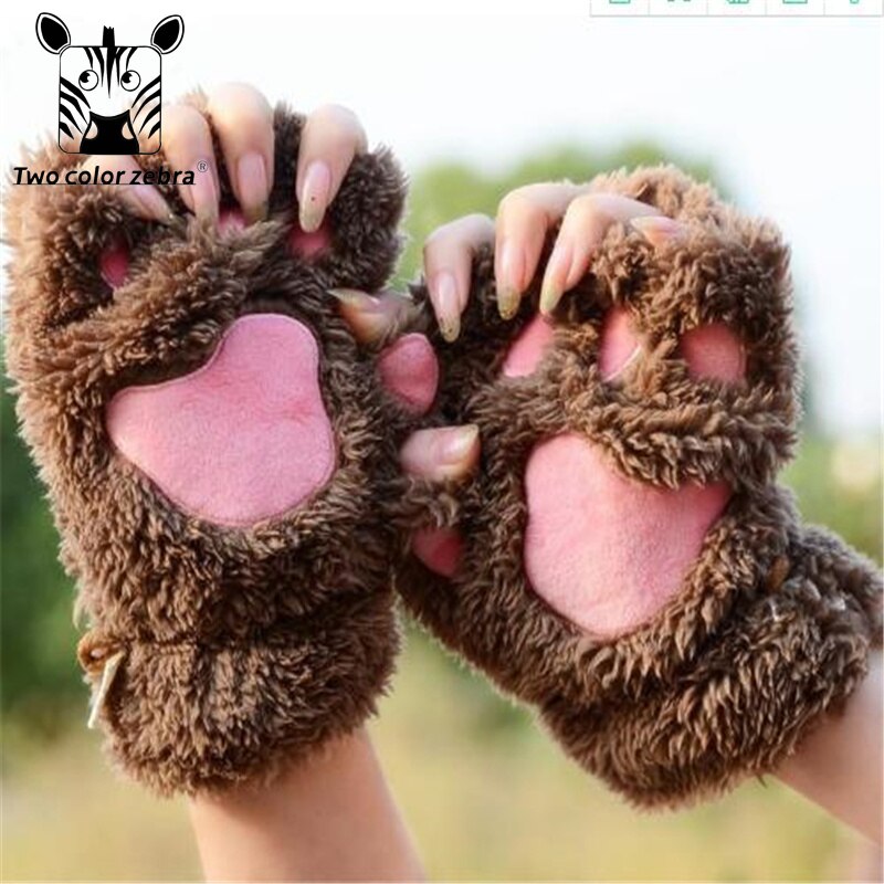 Guanti da artiglio di gatto inverno simpatico cartone animato gatto ragazza guanti senza dita guanti mezze dita con zampa di orso soffice e soffice