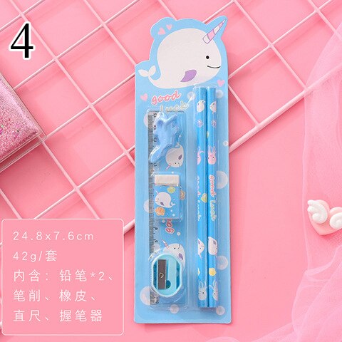 Conjunto de lápices lindos Kawaii con goma de borrar soporte de pluma con sacapuntas para la escuela de los niños 6 piezas de papelería Set de
