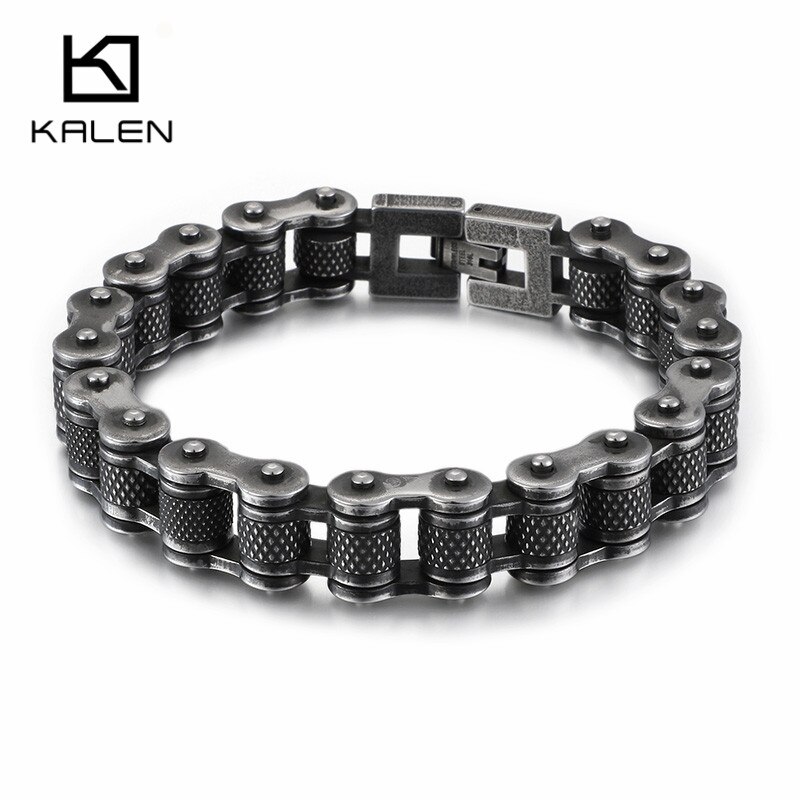 Kalen Brushed Bike Chain Bracelet Cool Biker Bicycle Chain Men's Bracelet Male Stainless Steel Hand Chain Jewelry