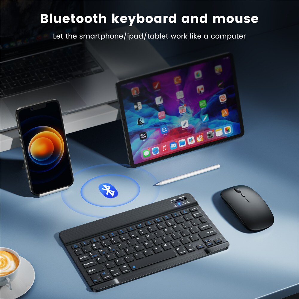 Klawiatura Bluetooth bezprzewodowa klawiatura i mysz hiszpańska Mini rosyjska klawiatura do ipada telefon Samsung Tablet ipad pro 11 air 2020