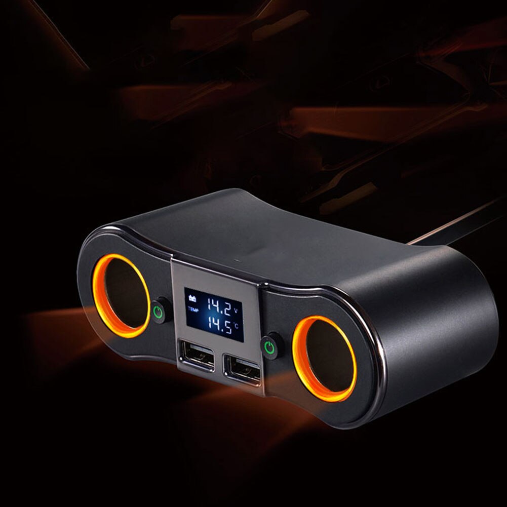 12V DC USB Double Plug Car 2 Way Adapter Cigarette Lighter Splitter Charger Socket