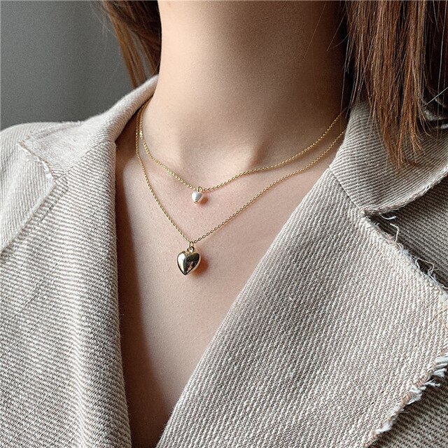 HangZhi Neue Asymmetrie Süßwasser Perlen Metall Liebe Anhänger Schlüsselbein Kette Halsband Halskette für Frauen Mädchen Partei Schmuck