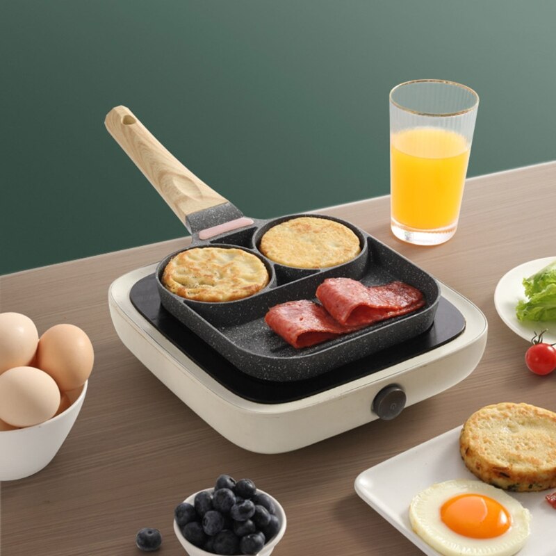 3 Holes Non Stick Omelet Frying Pan for Burger Egg Ham Omelette Breakfast Maker Kitchen Grill Wok Cooking Pot