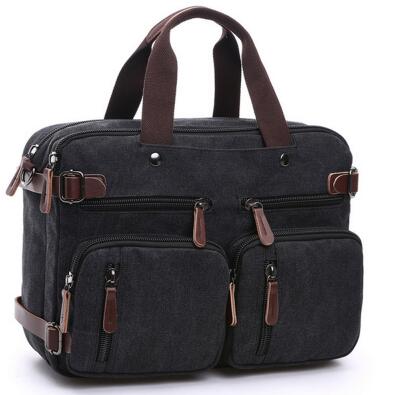 Vintage Canvas 17" laptop backpack Men Shoulder Laptop bag 14 15 15.6 17.3 inch stylish large 3 in 1 Notebook bag Black: Black / 14"
