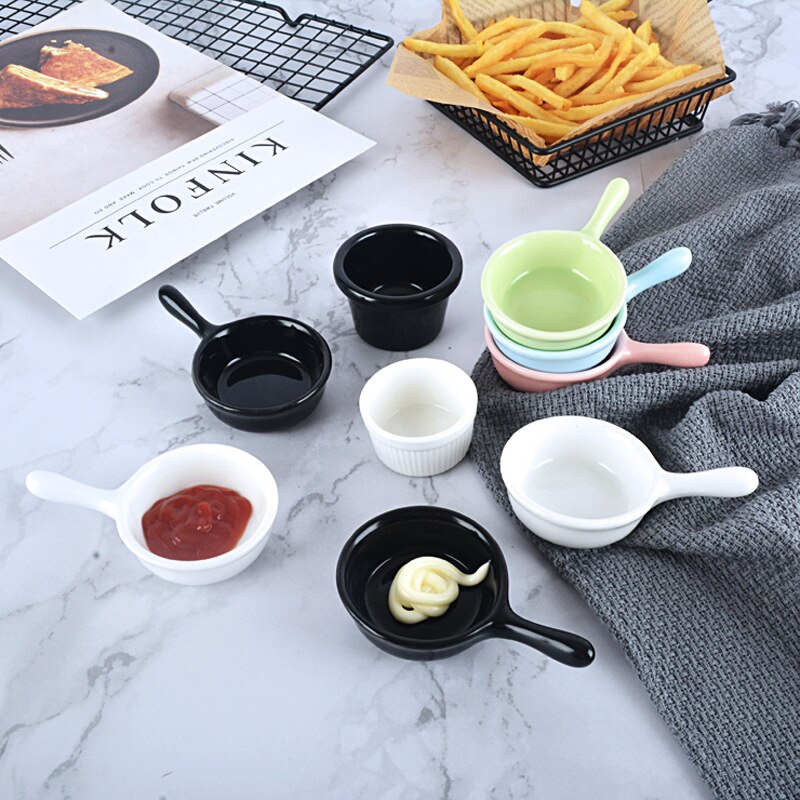 Poignée courte en céramique petit pot à lait plat de sauce salade de style européen plat de sauce tomate vaisselle de cuisine