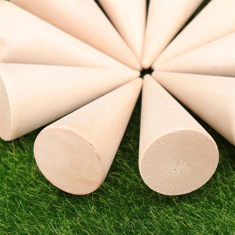 10Pc 2.5x5cm DIY Cones Unpainted Solid Wooden Cone Shape Geometry Craft Display Rack Shelf Adornment Ornamnet Making Accessories