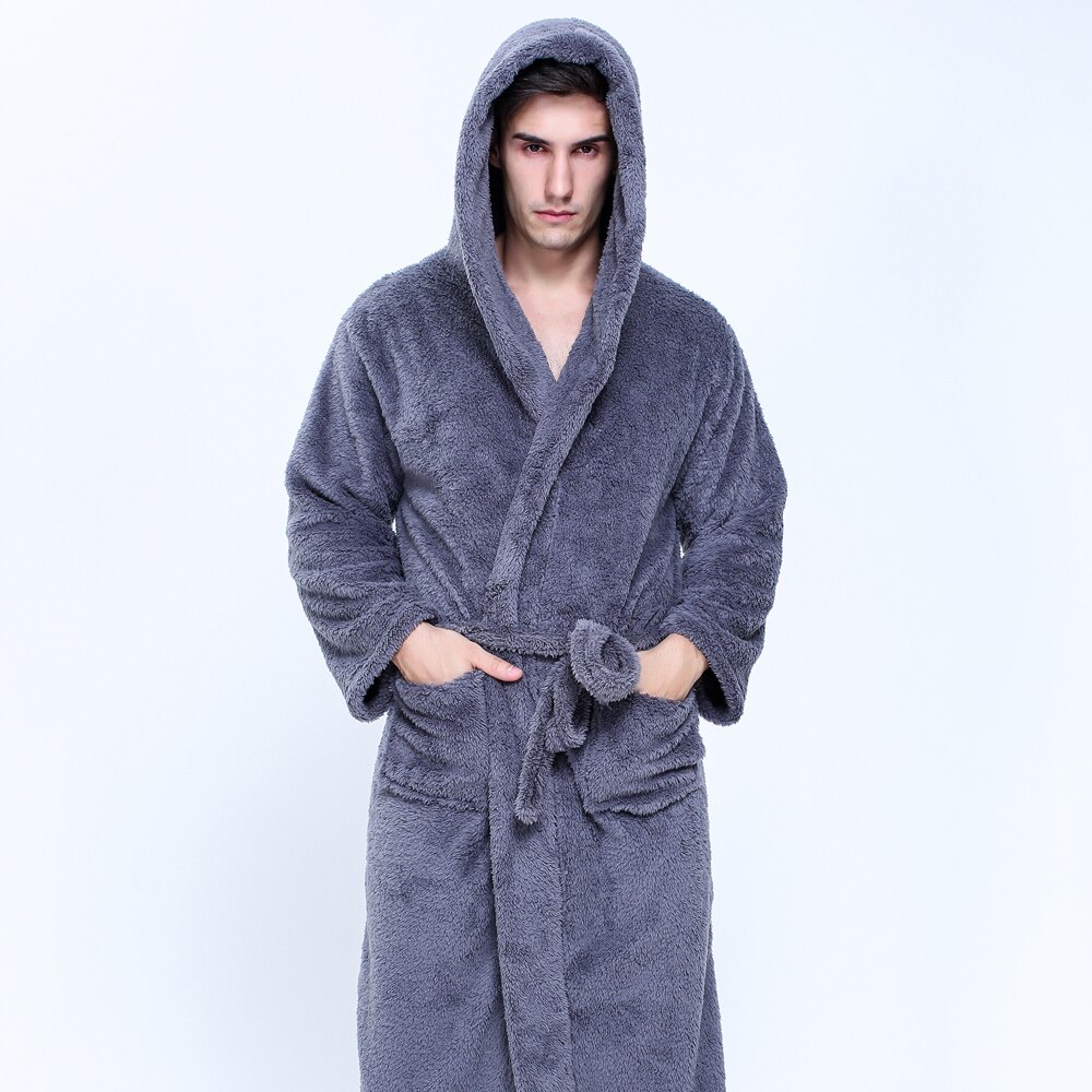 Plus size 130kg badekåber med hætte til mænd og kvinder morgenkåber varme langærmede udsøgte plys herre morgenkåber par morgenkåber: Unisex grå / M 70-80kg