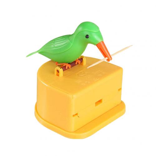 Soporte inteligente para palillos de dientes, dispensador de palillos de dientes con forma de pájaro, decoración de mesa de comedor, caja de utensilios de cocina: Yellow Green Bird