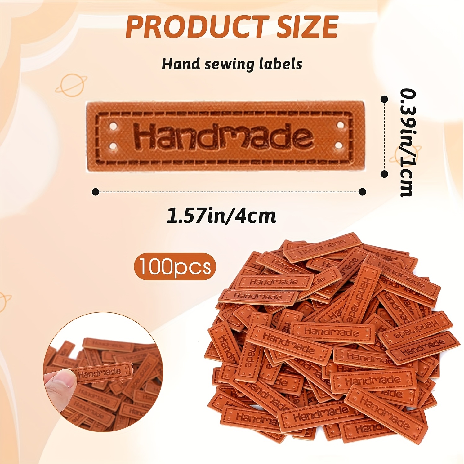 100 stuks handgemaakte labels voor haak- en breiartikelen, PU-leren labels, reliëflabels voor handgemaakte artikelen, doe-het-zelf knutselbenodigdheden