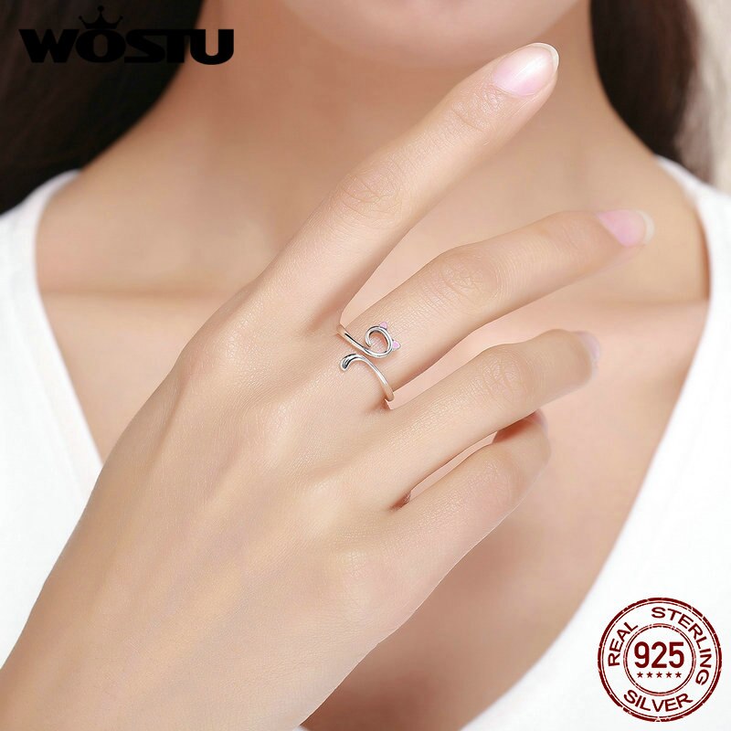 Anillo de para gato WOSTU, anillo Plata de Ley 925 auténtica con de gato y Animal, anillos para mujer, joyería de plata 925 FIR341